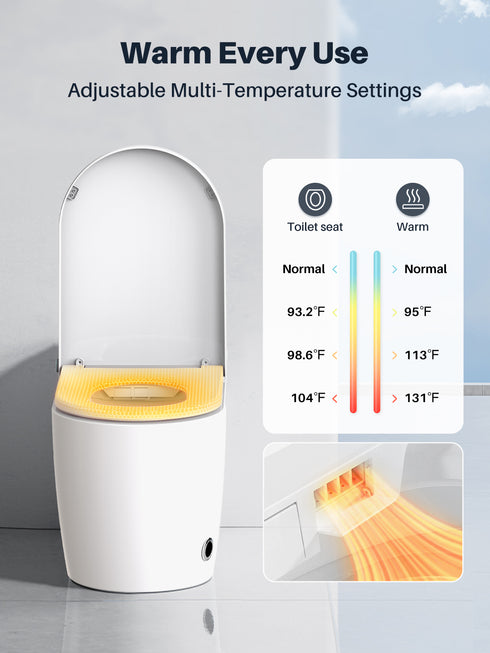 Bazyths Smart Toilet with Built-in Tank & Bidet, Auto Open/Close, Foot Touch Flush, Dryer, Heated Seat, Dual Flushes, Elongated One-Piece Design, ZYR1
